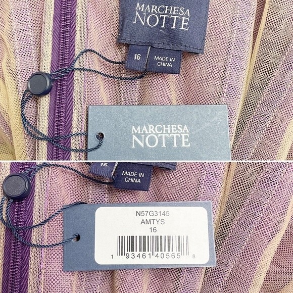 NWT Marchesa Off Shoulder Amethyst Lamé Gown Maxi With Draped Bodice Size 16 NEW - Picture 14 of 16